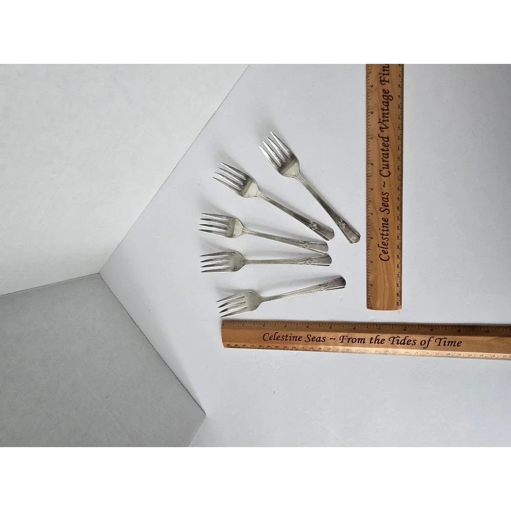 Set of 5 Vintage Silver Plated Small Forks Dessert Appetizer Salad Flatware